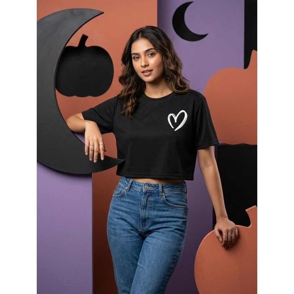 Black Heart Graphic Cropped Tee - Women's Short Sleeve Top